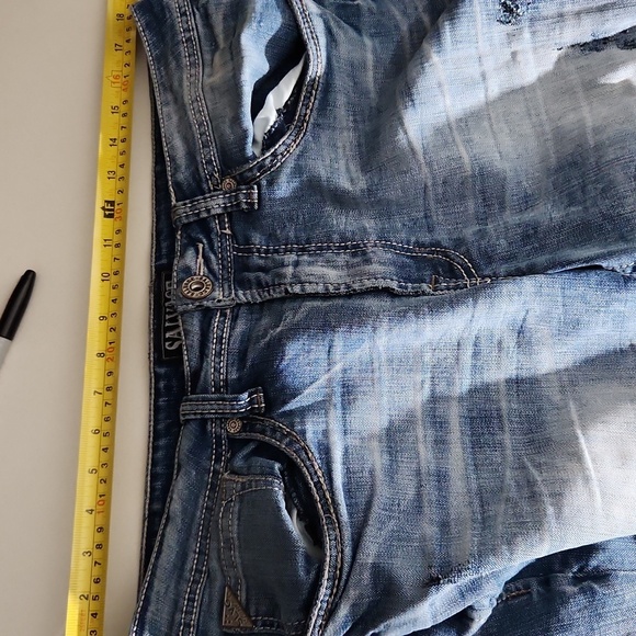 Salvage Anarchy Jeans Mens Buckle Relaxed Straight 34 Distressed distroyed - Picture 14 of 16